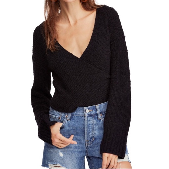 Free People Sweaters - Free People Black Faux Wrap Sweater Size Small